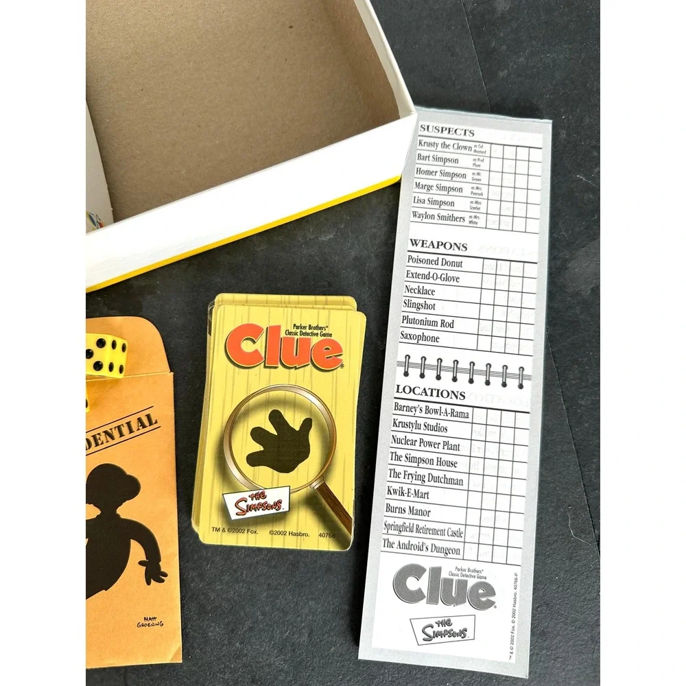 The Simpsons Clue Parker Brothers Classic Detective Game 2nd edition board game